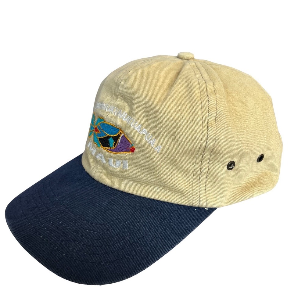 Hawaii Maui Golf Hat Cap Adult Strapback Beige Blue Huma Apuaa Fahrenheit Vacay